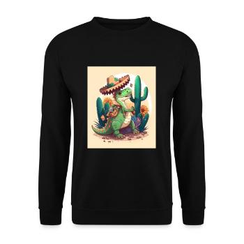 Dinosaur Lover Green Dinosaur Wearing Sombrero - Unisex Sweatshirt - black - Front - Alina (178cm) & Michal (187cm)