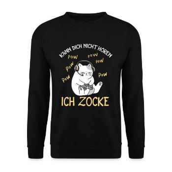 Kann Dich Nicht Hören Ich Zocke Gamer Katze - Unisex Pullover - Schwarz - Vorne - Alina (178cm) & Michal (187cm)