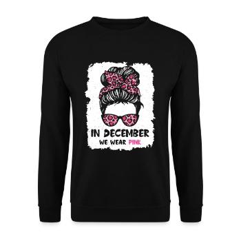 En décembre, nous portons un chignon rose en désordre cancer du sein - Sweat-shirt Unisexe - noir - Devant - Alina (178cm) & Michal (187cm)