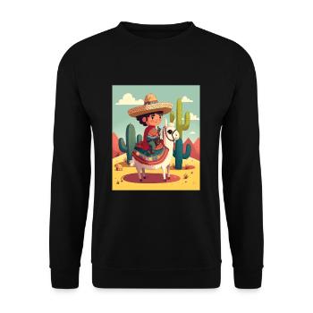 Boy In Mexican Costume Mexican Boy Riding Llama - Unisex Pullover - Schwarz - Vorne - Alina (178cm) & Michal (187cm)