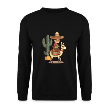 Boy In Mexican Costume Mexican Boy Riding Llama - Unisex Pullover - Schwarz - Vorne - Alina (178cm) & Michal (187cm)
