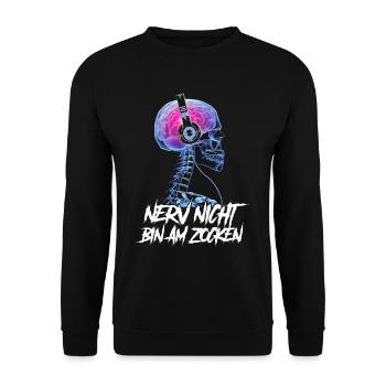 Nerv nicht bin am zocken Gamer Skelett - Unisex Pullover - Schwarz - Vorne - Alina (178cm) & Michal (187cm)