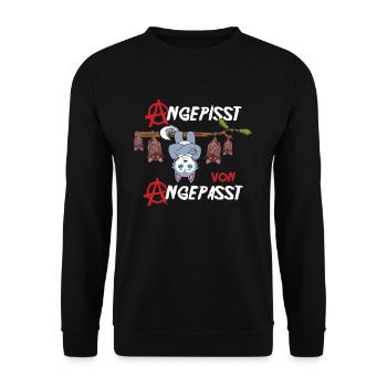 Angepisst von Angepasst Be Different Husky Hund - Unisex Pullover - Schwarz - Vorne - Alina (178cm) & Michal (187cm)