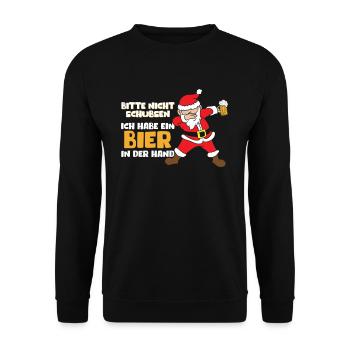 Bitte Nicht Schubsen Ich Habe Bier In Der Hand - Unisex Pullover - Schwarz - Vorne - Alina (178cm) & Michal (187cm)