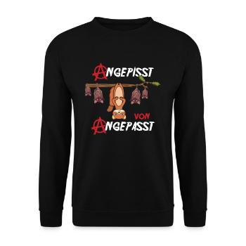 Angepisst von Angepasst Be Different Wiesel - Unisex Pullover - Schwarz - Vorne - Alina (178cm) & Michal (187cm)