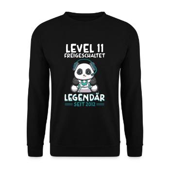 Level 11 Jahre Geburtstagsshirt Panda Gamer 2013 - Unisex Pullover - Schwarz - Vorne - Alina (178cm) & Michal (187cm)
