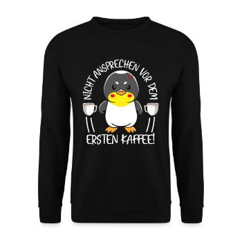 Pinguin Nicht Ansprechen Vor Dem Ersten Kaffee - Unisex Pullover - Schwarz - Vorne - Alina (178cm) & Michal (187cm)