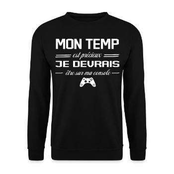 Mon Temps Est Précieux Jeux Vidéos Gamer Humour - Sweat-shirt Unisexe - noir - Devant - Alina (178cm) & Michal (187cm)