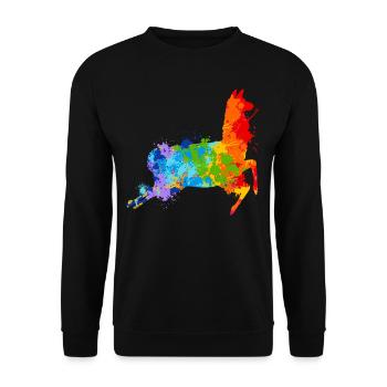 Paint Splash Llama Buntes Llama - Unisex Pullover - Schwarz - Vorne - Alina (178cm) & Michal (187cm)
