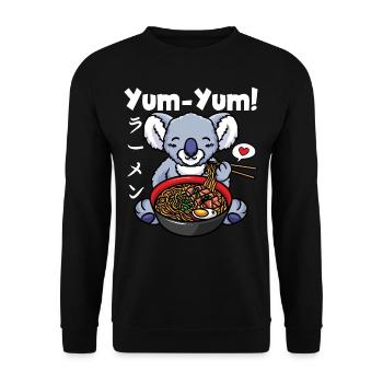 Yum Yum Japan Anime Ramen Nudel Koala - Unisex Pullover - Schwarz - Vorne - Alina (178cm) & Michal (187cm)
