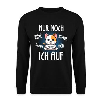 Nur Noch Eine Runde Zocken Gamer Katze Cat - Unisex Pullover - Schwarz - Vorne - Alina (178cm) & Michal (187cm)