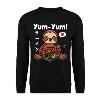 Yum Yum Japan Anime Ramen Nudel Faultier - Unisex Pullover - Schwarz - Vorne - Alina (178cm) & Michal (187cm)