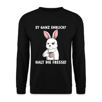 Ey ganz ehrlich? Halt die Fresse - Unisex Pullover - Schwarz - Vorne - Alina (178cm) & Michal (187cm)