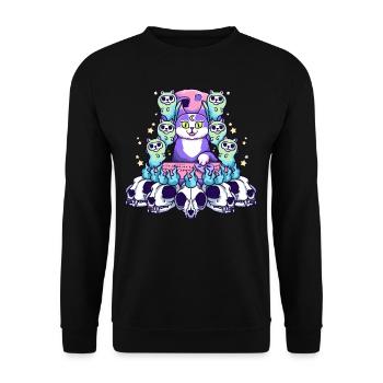 Kawaii Pastel Goth Scary Occult Cat Satan - Unisex Pullover - Schwarz - Vorne - Alina (178cm) & Michal (187cm)