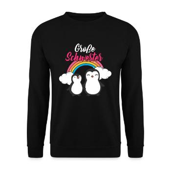 Große Schwester Pinguine Geschwister Regenbogen - Unisex Pullover - Schwarz - Vorne - Alina (178cm) & Michal (187cm)