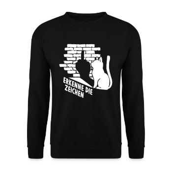 Lustige Katze Erkenne die Zeichen Mittelfinger - Unisex Pullover - Schwarz - Vorne - Alina (178cm) & Michal (187cm)