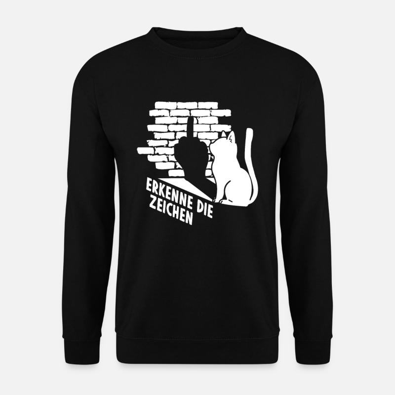 Lustige Katze Erkenne die Zeichen Mittelfinger - Unisex Pullover - Schwarz