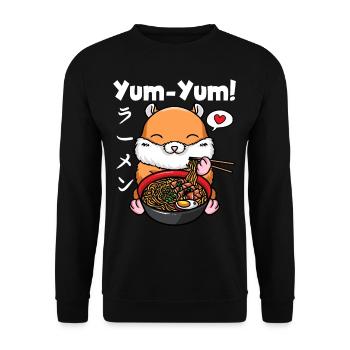 Yum Yum Japan Anime Ramen Nudel Hamster - Unisex Pullover - Schwarz - Vorne - Alina (178cm) & Michal (187cm)