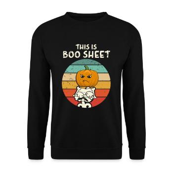 This Is Boo Sheet Kürbiskopf Halloween Kostüm - Unisex Pullover - Schwarz - Vorne - Alina (178cm) & Michal (187cm)