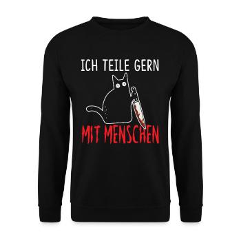Ich Teile Gerne MitMenschen Schwarze Katze Messer - Unisex Pullover - Schwarz - Vorne - Alina (178cm) & Michal (187cm)
