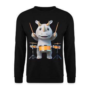 Drum-playing rhinoceros - Unisex Sweatshirt - black - Front - Alina (178cm) & Michal (187cm)