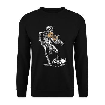 Skelett Violine Katze Halloween - Unisex Pullover - Schwarz - Vorne - Alina (178cm) & Michal (187cm)
