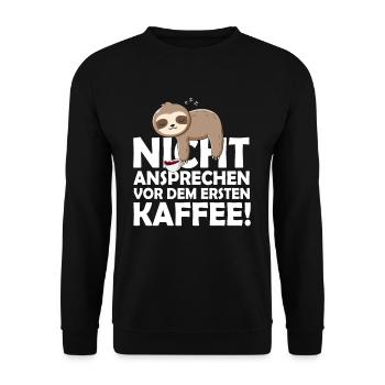 Faultier Nicht Ansprechen Vor Dem Ersten Kaffee - Unisex Pullover - Schwarz - Vorne - Alina (178cm) & Michal (187cm)