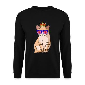 Cute Cat Queen Elizabeth II British Crown - Unisex Sweatshirt - black - Front - Alina (178cm) & Michal (187cm)