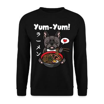 Japon Anime Bulldog Ramen Nouilles Chien Kawaii - Sweat-shirt Unisexe - noir - Devant - Alina (178cm) & Michal (187cm)