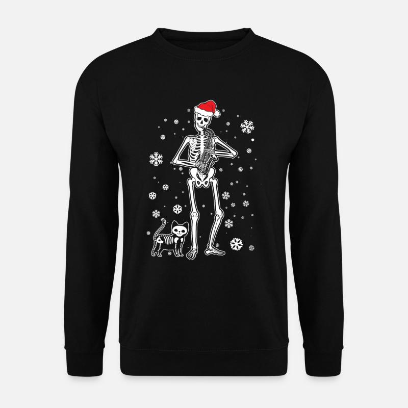 Skeleton Saxophone Cat - Unisex Pullover - Schwarz