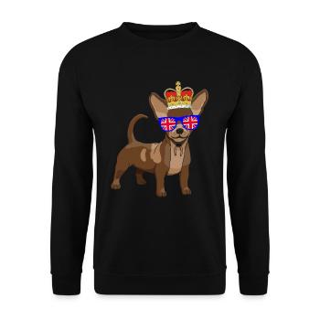 Chihuahua Queen Elizabeth II Britische Krone - Unisex Pullover - Schwarz - Vorne - Alina (178cm) & Michal (187cm)