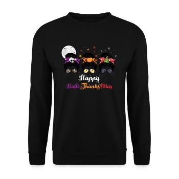 Happy HalloThanksMas Three Holiday - Unisex Pullover - Schwarz - Vorne - Alina (178cm) & Michal (187cm)