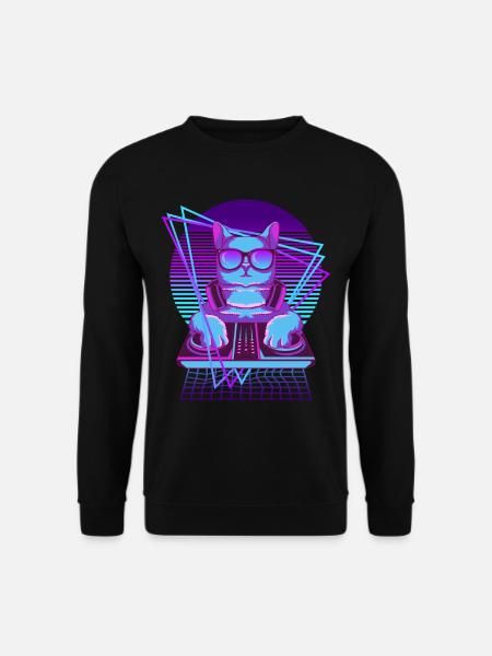 Party Musik Techno Katzen Vaporwave DJ Katze - Unisex Pullover - Schwarz