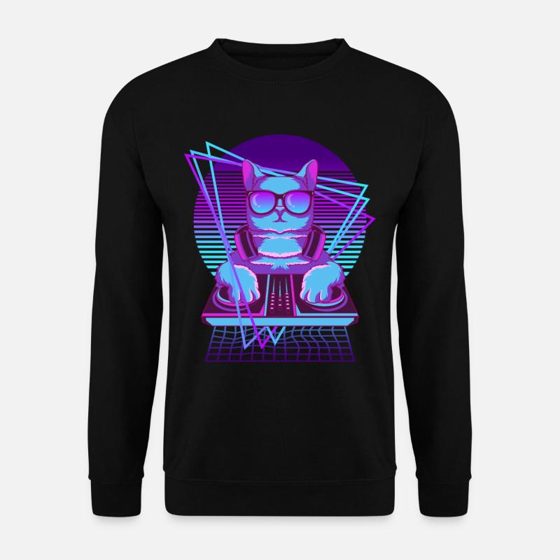 Party Musik Techno Katzen Vaporwave DJ Katze - Unisex Pullover - Schwarz