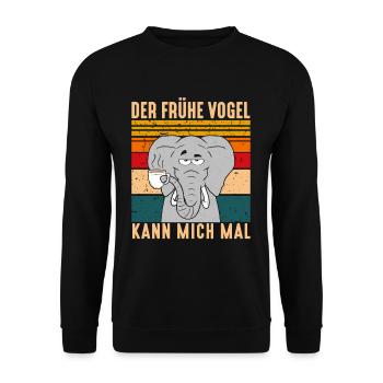Der Frühe Vogel kann mich mal Elefant Kaffee - Unisex Pullover - Schwarz - Vorne - Alina (178cm) & Michal (187cm)