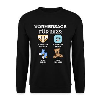 Werdende Eltern Vorhersage für 2023 Werdender Papa - Unisex Pullover - Schwarz - Vorne - Alina (178cm) & Michal (187cm)