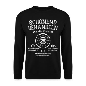 28. Geburtstag Schonend Behandeln Alte Kiste 28 - Unisex Pullover - Schwarz - Vorne - Alina (178cm) & Michal (187cm)