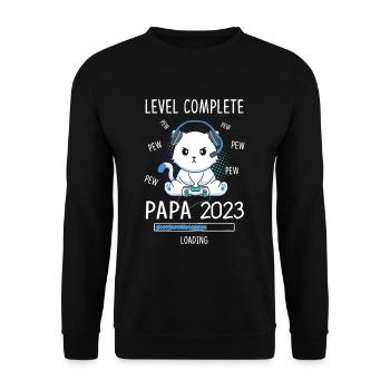 Level Complete PAPA 2023 Loading Gaming Cat - Unisex Pullover - Schwarz - Vorne - Alina (178cm) & Michal (187cm)