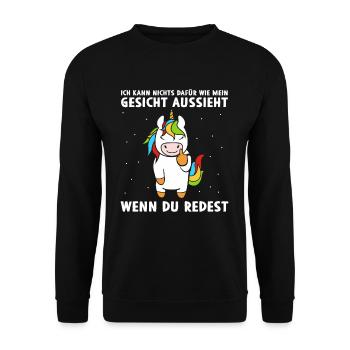 Kann nichts dafür wie mein Gesicht aussieht - Unisex Pullover - Schwarz - Vorne - Alina (178cm) & Michal (187cm)