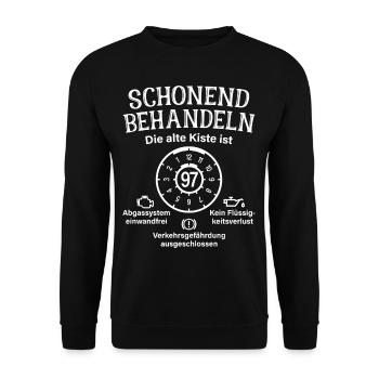 97. Geburtstag Schonend Behandeln Alte Kiste 97 - Unisex Pullover - Schwarz - Vorne - Alina (178cm) & Michal (187cm)