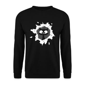 Katze guckt aus Loch - Unisex Pullover - Schwarz - Vorne - Alina (178cm) & Michal (187cm)
