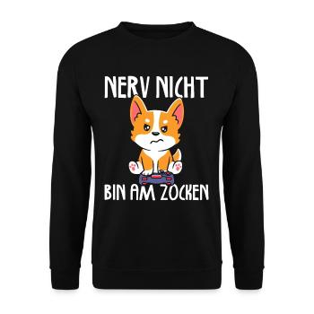 Nerv nicht bin am zocken Gamer Hund - Unisex Pullover - Schwarz - Vorne - Alina (178cm) & Michal (187cm)