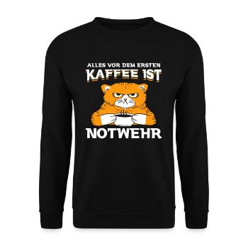 Alles Vor Dem Ersten Kaffee Ist Notwehr Katze - Unisex Pullover - Schwarz - Vorne - Alina (178cm) & Michal (187cm)