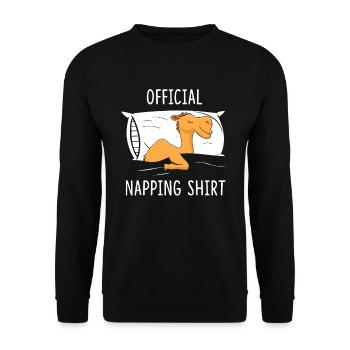 Official Napping Shirt Camel Pajama Sleeping Camel - Unisex Pullover - Schwarz - Vorne - Alina (178cm) & Michal (187cm)
