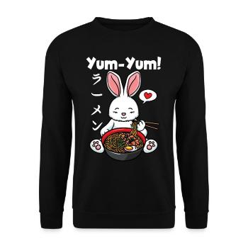 Japan Anime Hase Ramen Nudeln Manga Kawaii - Unisex Pullover - Schwarz - Vorne - Alina (178cm) & Michal (187cm)