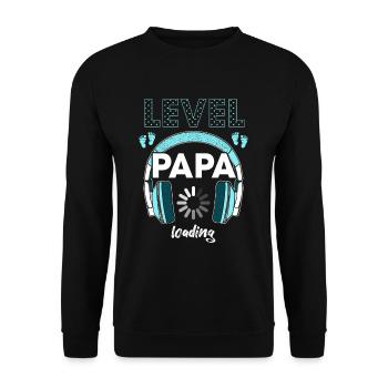 Level PAPA Loading Pregnancy Future Papa - Unisex Pullover - Schwarz - Vorne - Alina (178cm) & Michal (187cm)