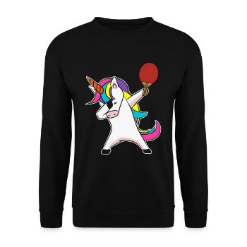 Dabbing Einhorn Ping Pong Tischtennis - Unisex Pullover - Schwarz - Vorne - Alina (178cm) & Michal (187cm)
