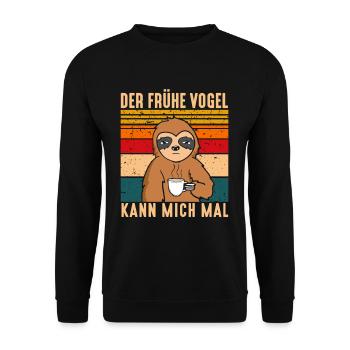 Faultier Der Frühe Vogel kann mich mal - Unisex Pullover - Schwarz - Vorne - Alina (178cm) & Michal (187cm)