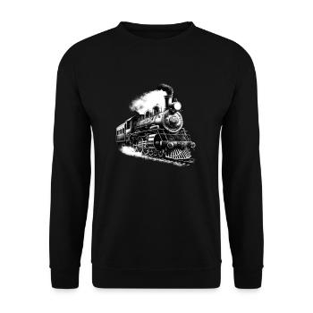 Vintage Dampflok Zug Eisenbahn Liebhaber - Unisex Pullover - Schwarz - Vorne - Alina (178cm) & Michal (187cm)