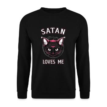 Satan loves me Satanic kitten Goth - Unisex Sweatshirt - black - Front - Alina (178cm) & Michal (187cm)